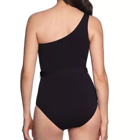 Loft Swim Women's‎ Black One Shoulder Belted One Piece Swimsuit XL - Picture 2 of 9